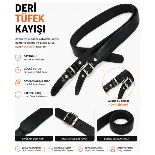 Hakiki Deri Tüfek Askı Kayışı